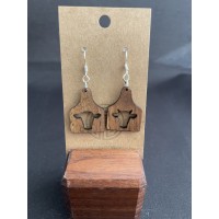 Walnut Cow Tag Earrings