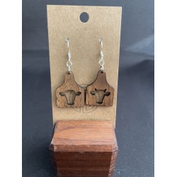 Walnut Cow Tag Earrings